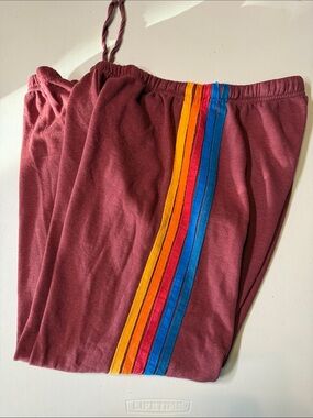 Aviator Nation 5 Stripes Primary Colors Red Burgundy Sweatpants Women’s XL